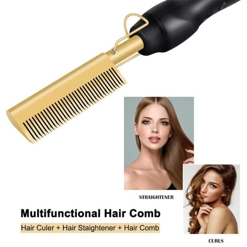 Superlove 2 in 1 Hot Comb Straightener Electric Hair Curler Flat Iron Titanium Alloy Hair Curler Brush - Superlovehair